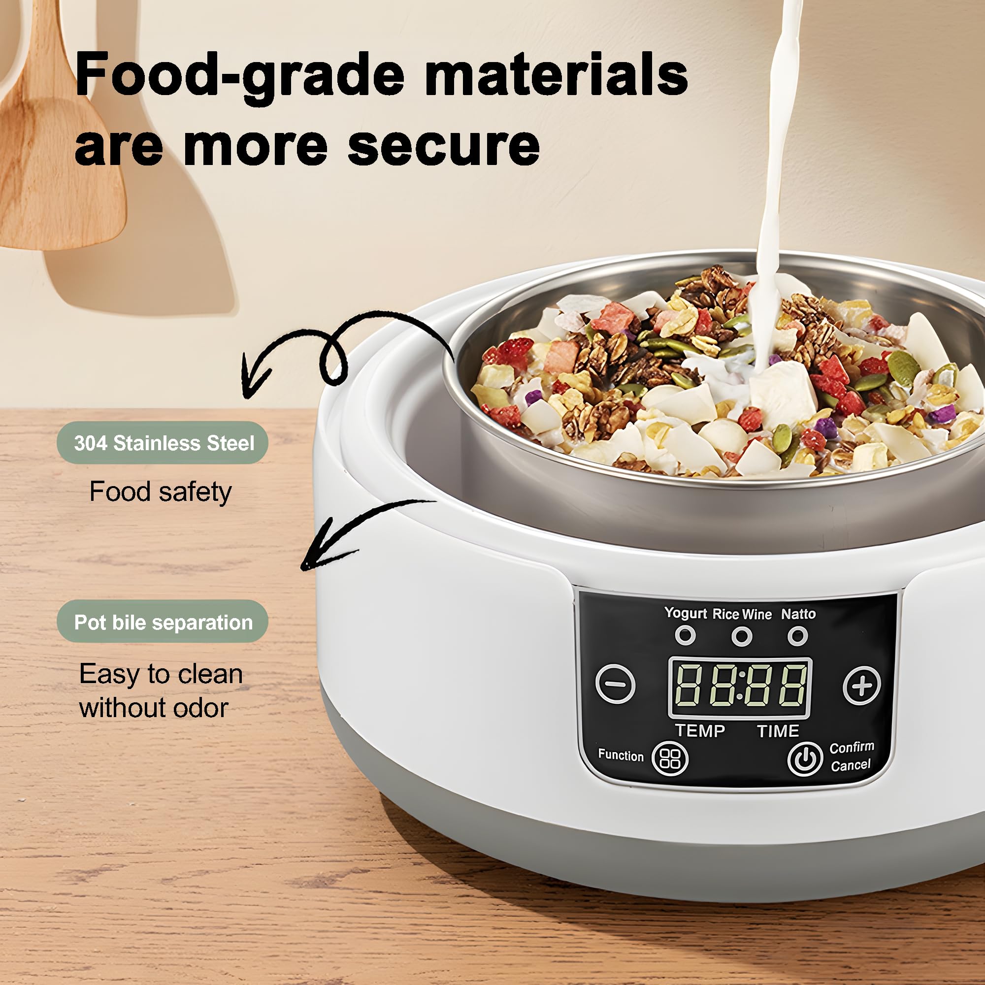 Yogurt Maker with Temperature Control, Adjustable Time Homemade Probiotic Yogurt Maker Machine
