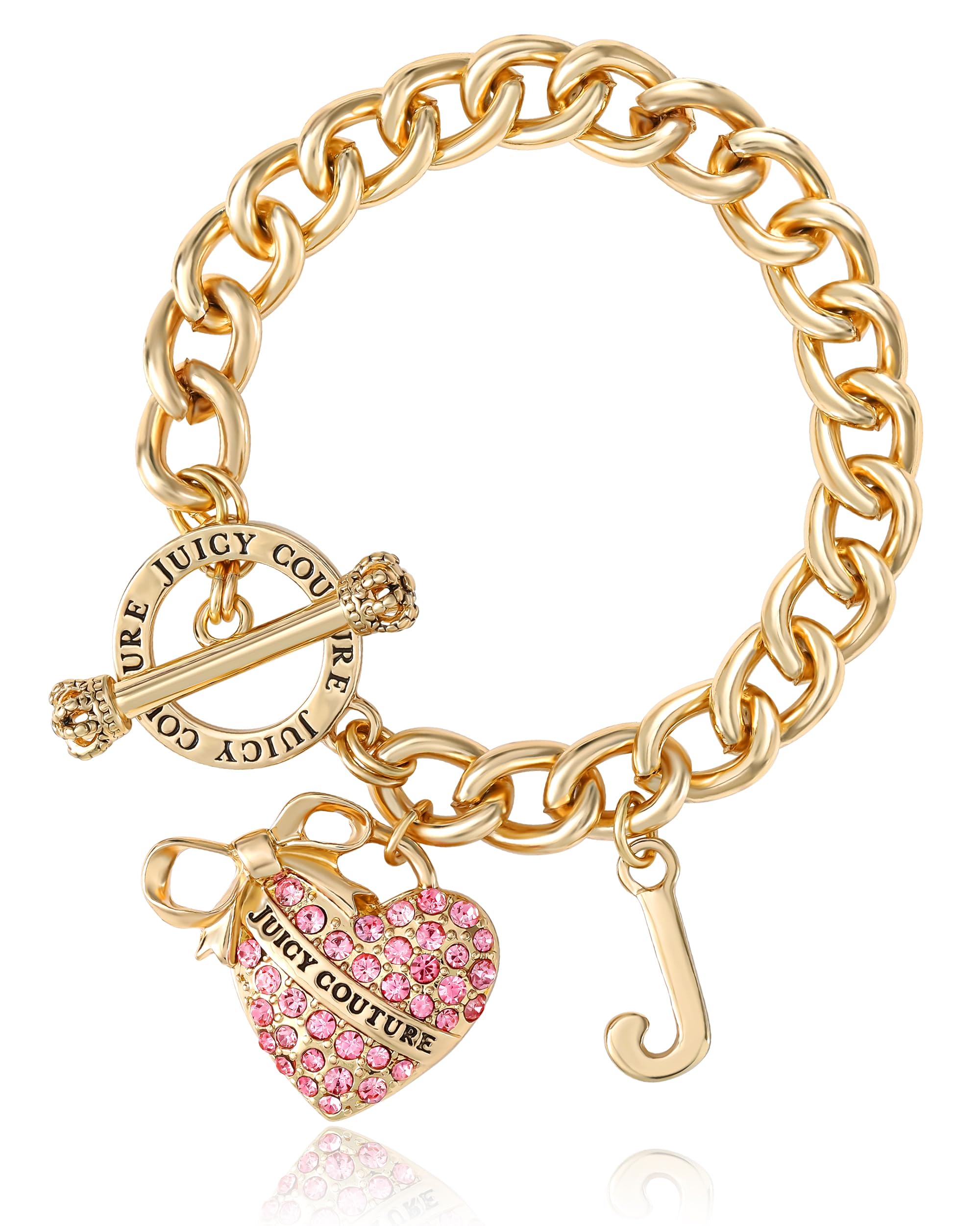Juicy Couture Pink Stone Heart Bracelet for Women, 7.5