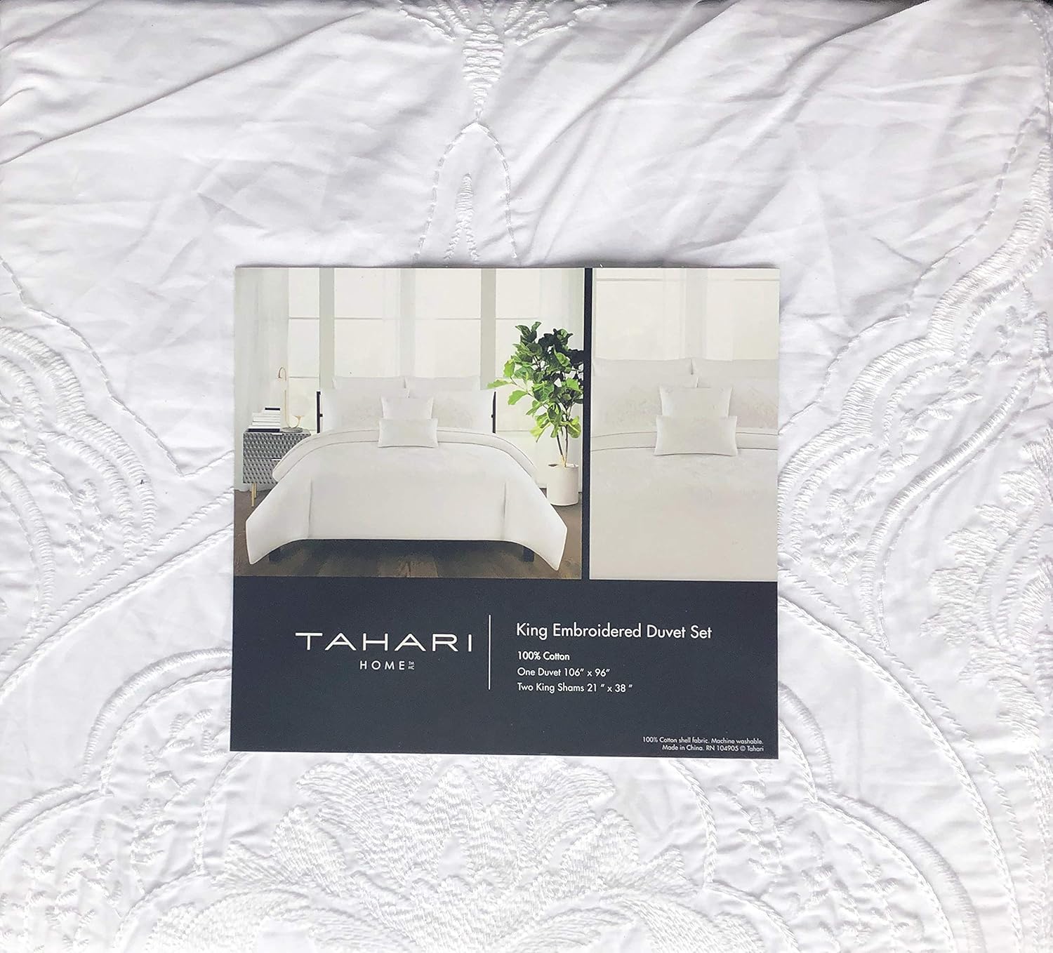 Duvet Cover Sets Royal Embroidery Tahari Home Bedding King Size Luxury 3 Piece Duvet Comforter Quilt Cover Shams Set Embroidered White Thread Floral Medallion Pattern On Solid White Home Kitchen