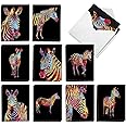 The Best Card Company - 20 Assorted Blank Note Cards Box Set 4 x 5.12 Inch with Envelopes (10 Designs, 2 Each) - Rainbow Zebras AM10327OCB-B2x10
