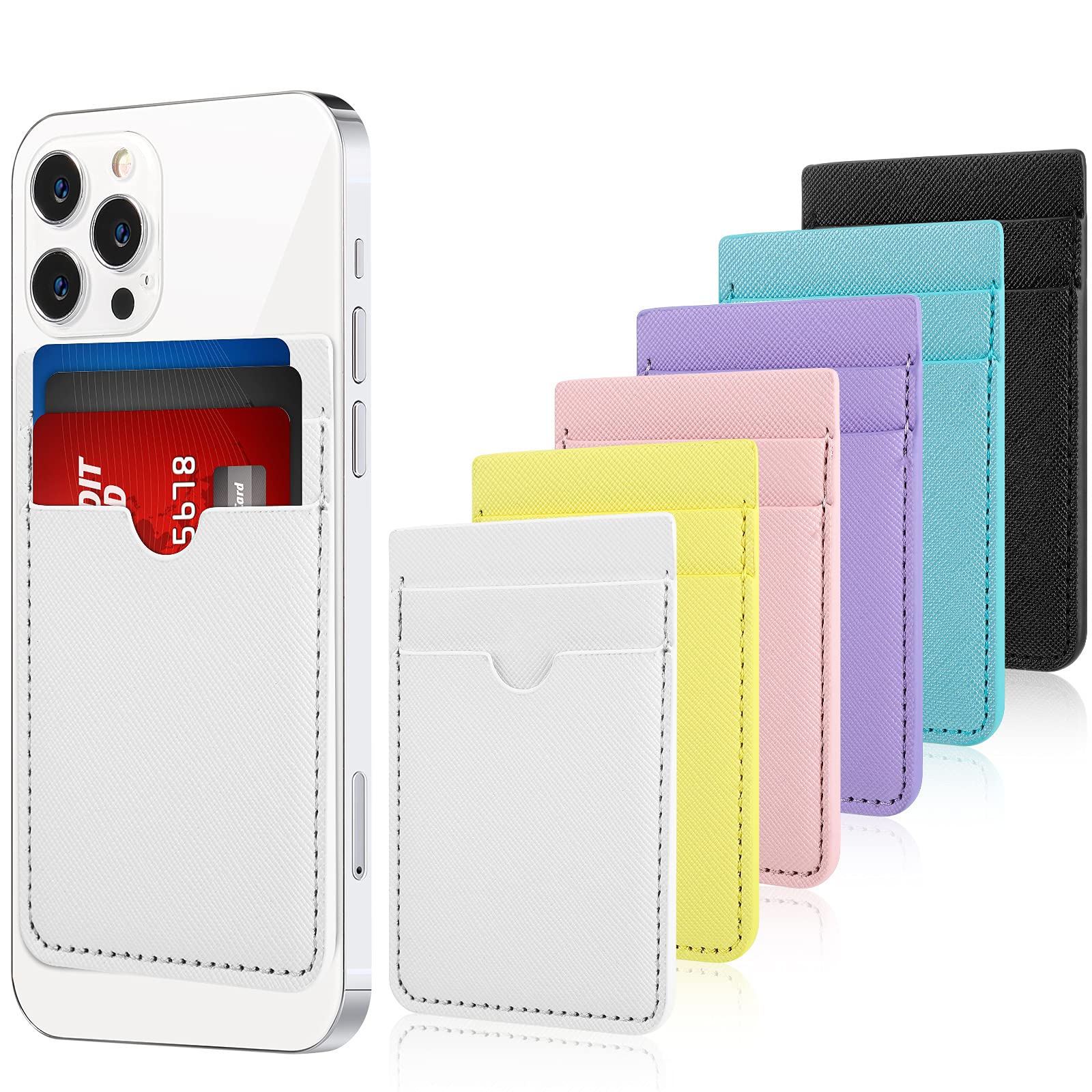 6 Pieces PU Leather Phone Card Pocket Holder - ID Credit Card Wallet Case Pouch for Back of Smartphones - Compatible With Most Devices (Elegant Color)