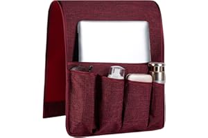 FLYILY Sofa Armrest Organizer Non-Slip Arm Chair Hanging Caddy Remote Control Holder for Magazine, Phone, Books, Glasses(WineRed,13in)
