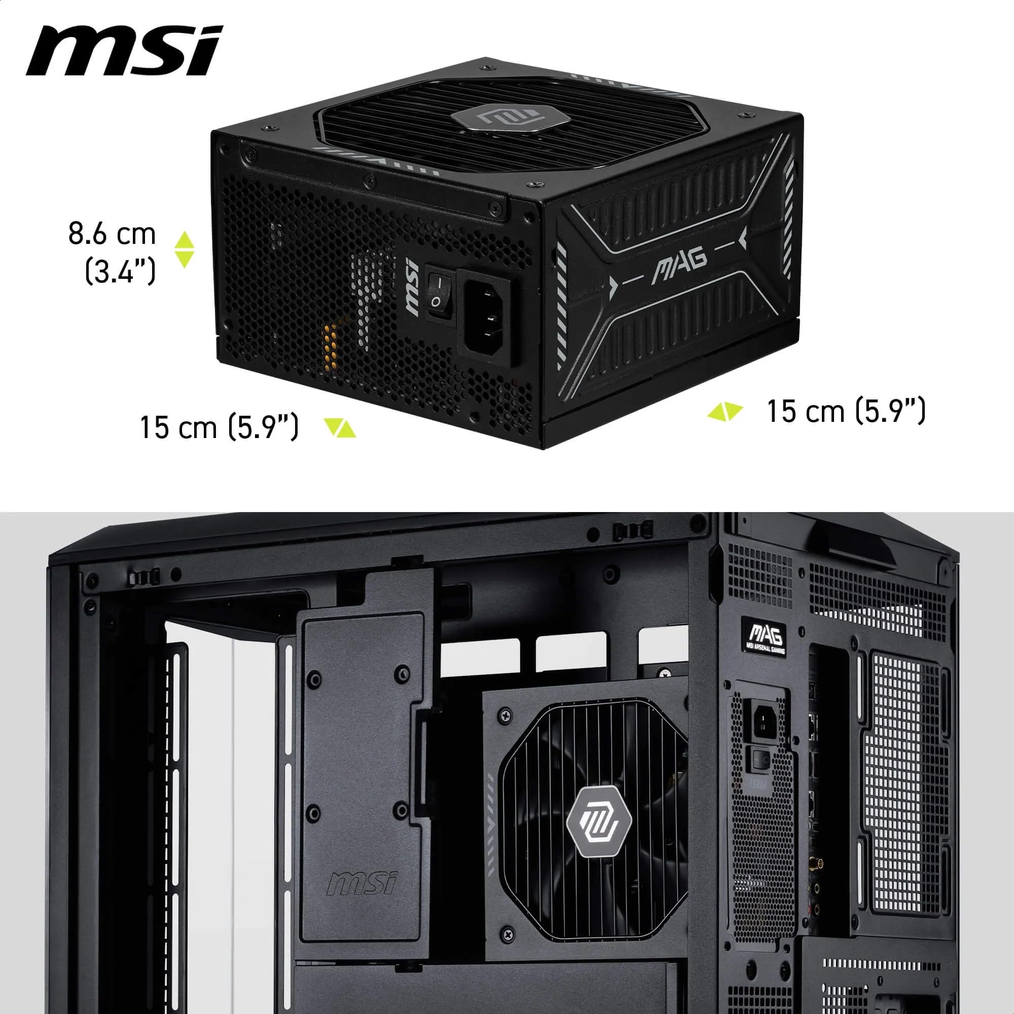 MSI MAG A850GLS PCIE5 Netzteil, 850W, 80 Plus Gold, ATX 3.1, PCIe 5.1 GPU Support, Native 12V-2x6, Zweifarbiger 12V-2x6 Anschluss, ATX PSU, Modulare Kabel 6