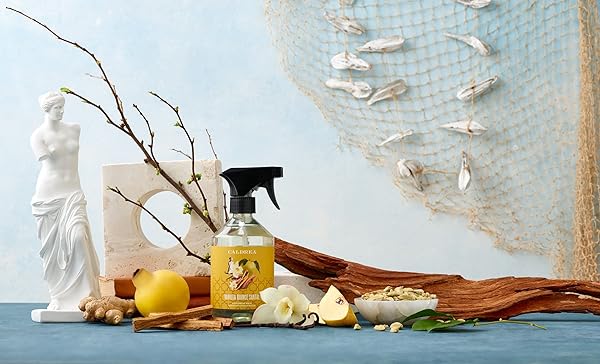 CALDREA MULTI-SURFACE COUNTERTOP SPRAY CLEANER, MADE WITH BIRCH BARK, CARDAMOM SEED ESSENTIAL OIL, VEGETABLE PROTEIN EXTRACT, VANILLA QUINCE SANTAL SCENT, 16 OZ