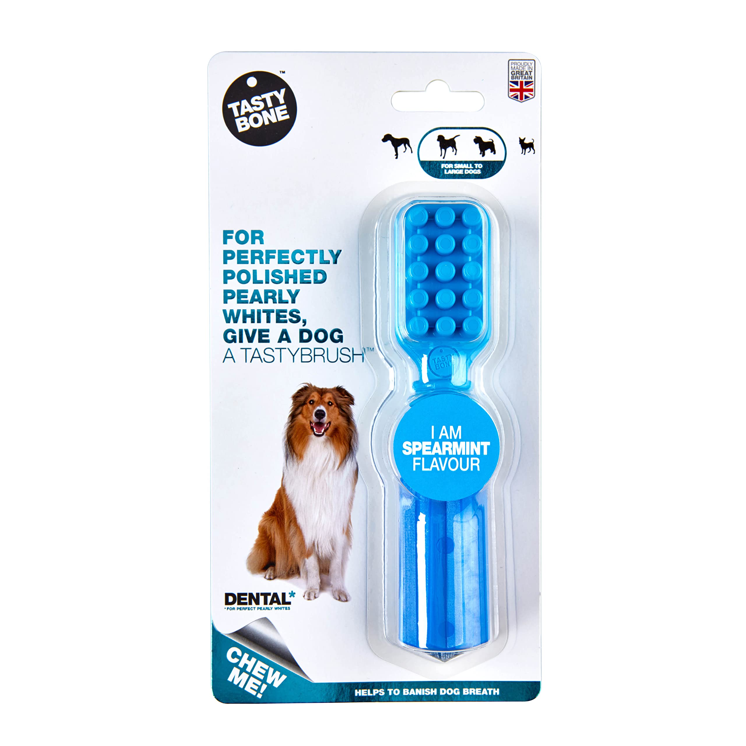 TastyBone TastyBrush Dental Nylon Dog Chew Toy (Spearmint) - Strong Healthy Teeth & Gums, Indestructible for Aggressive Chewers, Everlasting Flavour, Made in the UK