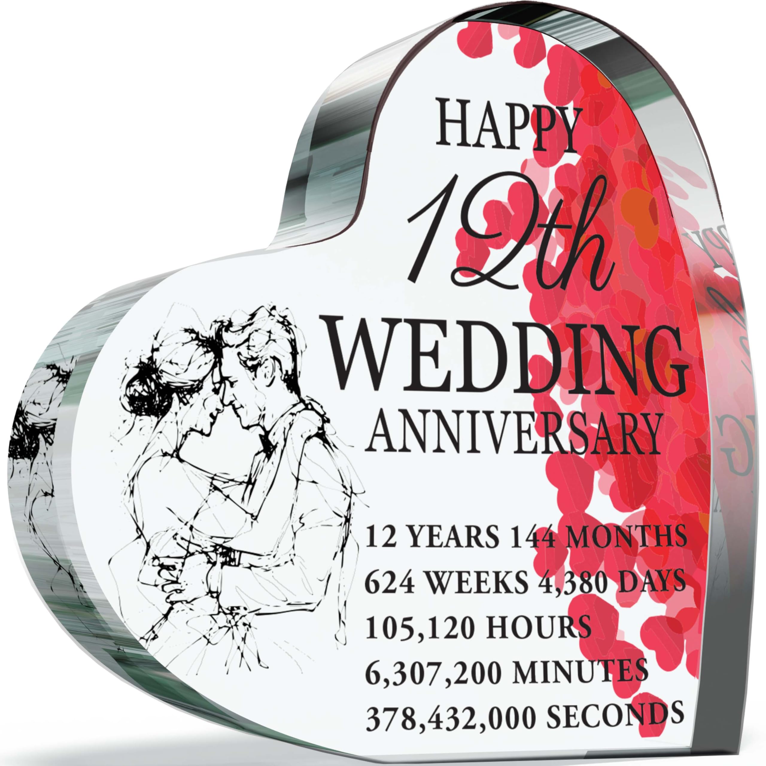 12th Anniversary Plaque Gifts for Wife Husband - Happy Silk Wedding Anniversary - I Love You Romantic Acrylic Heart Gift For Women Men, 100mm x 100mm Present For Couples Twelfth Anniversaries