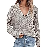 Flamingals Women's Long Sleeve Lapel Collared V Neck Sweaters Ribbed Knit Business Dressy Casual Pullover Sweater Tops