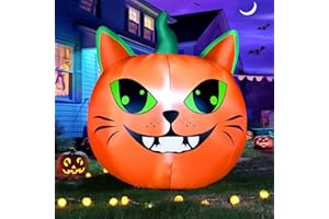 FunFanso 4 FT Halloween Inflatable Pumpkin Cat Head Built-in Lights, Cute Blow Up Decor Pumpkin Cat Spirit Easy Installation, Yard Decoration for Holiday Home Party Indoor Outdoor Yard Garden Lawn