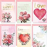 ceiba tree Religious Valentines Day Cards 24Pack Foral Christian Greeting Card Bulk Gold Foil Heart Assortment Cards with Envelopes Happy Valentine's Day Gifts Favors