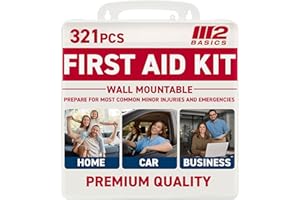 M2 BASICS Premium 321 Piece First Aid Kit - First Aid Kit for Home, Car, Business, Office, School, Travel, Camping, Outdoors - Emergency Medical Supplies, Durable Portable Hard Case