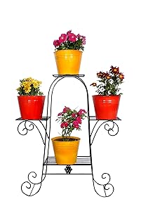 Magic Matels Iron 4 Pot Stand Arch Design, 21x67x72cm (Black)