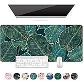 Auhoahsil Desk Mat, Ultra Large Mouse Pad, XXL Gaming Mousepad, Green Tropical Leaves Deskpad, Big Extended Full Size Mouse Pad, Desktop Desk Matt for Keyboard, Laptop & Computer, 35.5 x 15.7 in