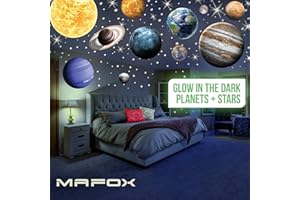 MAFOX Glow in The Dark Planets, Bright Solar System Wall Stickers -Sun Earth Mars and so on,9 Glowing Ceiling Decals for Bedroom Living Room,Shining Space Decoration for Kids for Girls and Boys