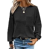 Chicrise Waffle Knit Tops Women Long Sleeves Business Shirts 2025 Crewneck Basic Sweatshirts Casual Trendy