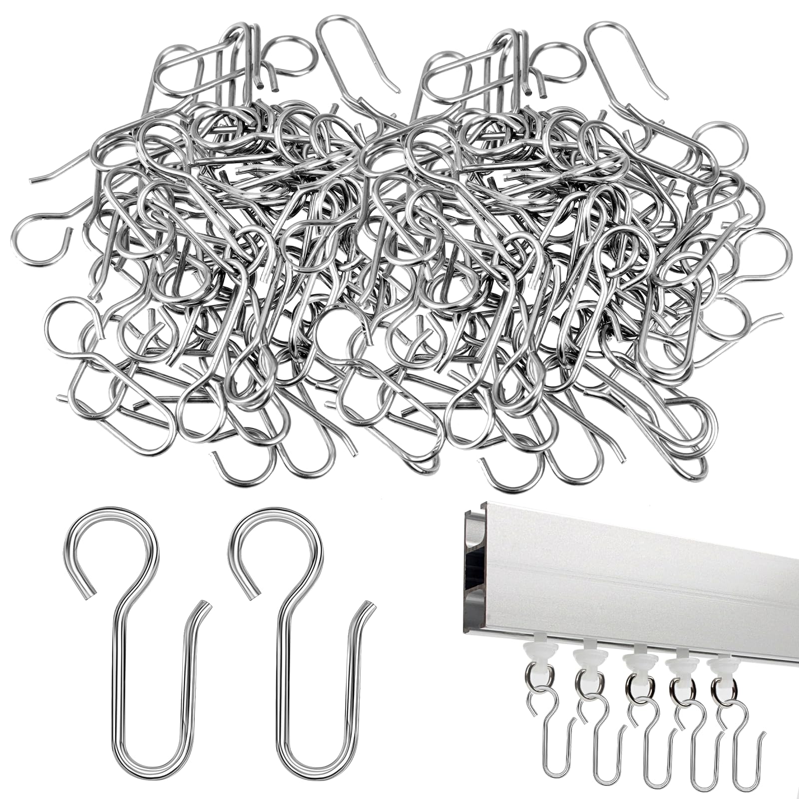 Giantree 60 Pcs S Shaped Shower Hooks, Rust Proof Metal Shower Hook Rings for Bathroom High Load-bearing Smooth Glide Curtain Hangers