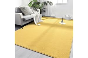 FlyDOIT Area Rugs for Bedroom Living Room, 4x6 Yellow Super Soft Comfy Thickened Memory-Foam Indoor Carpets, Modern Aesthetic Minimalist Carpet for Boys Girls Adults Apartment Nursery Home Décor