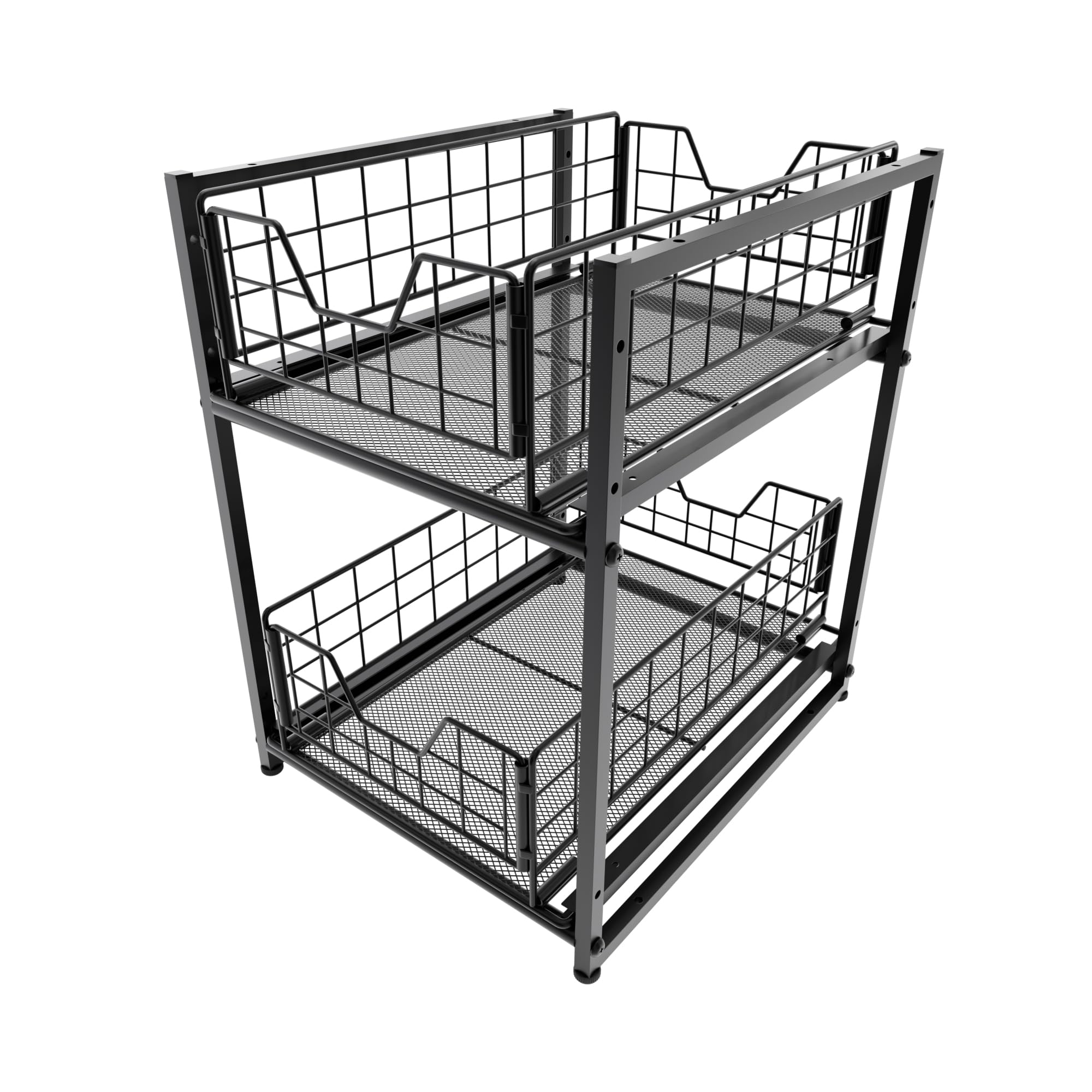 KD Essentials Sink unit organiser – robust solid metal, 2 levels (kitchen cabinet shelf to bring order under the sink or in the cleaning cupboard, with two drawers, easy assembly, stackable)