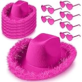 Zhanmai Cowboy Hat Cowgirl Hat with Feathers and Heart Sunglasses for Bachelorette Party, Costume Party