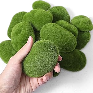 iClosam 28 PCS Artificial Moss Rocks,6 Sizes Simulation Green Moss Stones,Moss Covered Stones for Fairy Garden, Farmhouse, Plant Poted Decoration, Home Decor