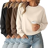 Oakgarden 4 Pack Womens Long Sleeve Cropped Sweatshirts Crew Neck Loose Fit Pullover Thermal Tops