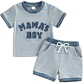 Baby Boy Summer Clothes Little Dude Embroidered Waffle Knit Short Sleeve T-Shirt Shorts Set Toddler Striped Outfit