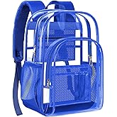 PAMANO Clear Backpack, Heavy Duty Transparent with Reinforced Bottom See Through Backpack for College, Travel, Workplace Security, Blue