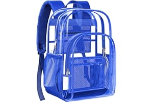 PAMANO Clear Backpack, Heavy Duty Transparent Backpack with Reinforced Bottom See Through Backpack for College, Travel, Workplace Security, Blue