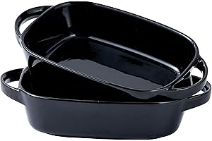 Bruntmor 10.5"x 6" Black Porcelain Deep Dish Pie Pan Set of 2, Cute Baking Pans, Porcelain Pie Plates for Thanksgiving and Christmas
