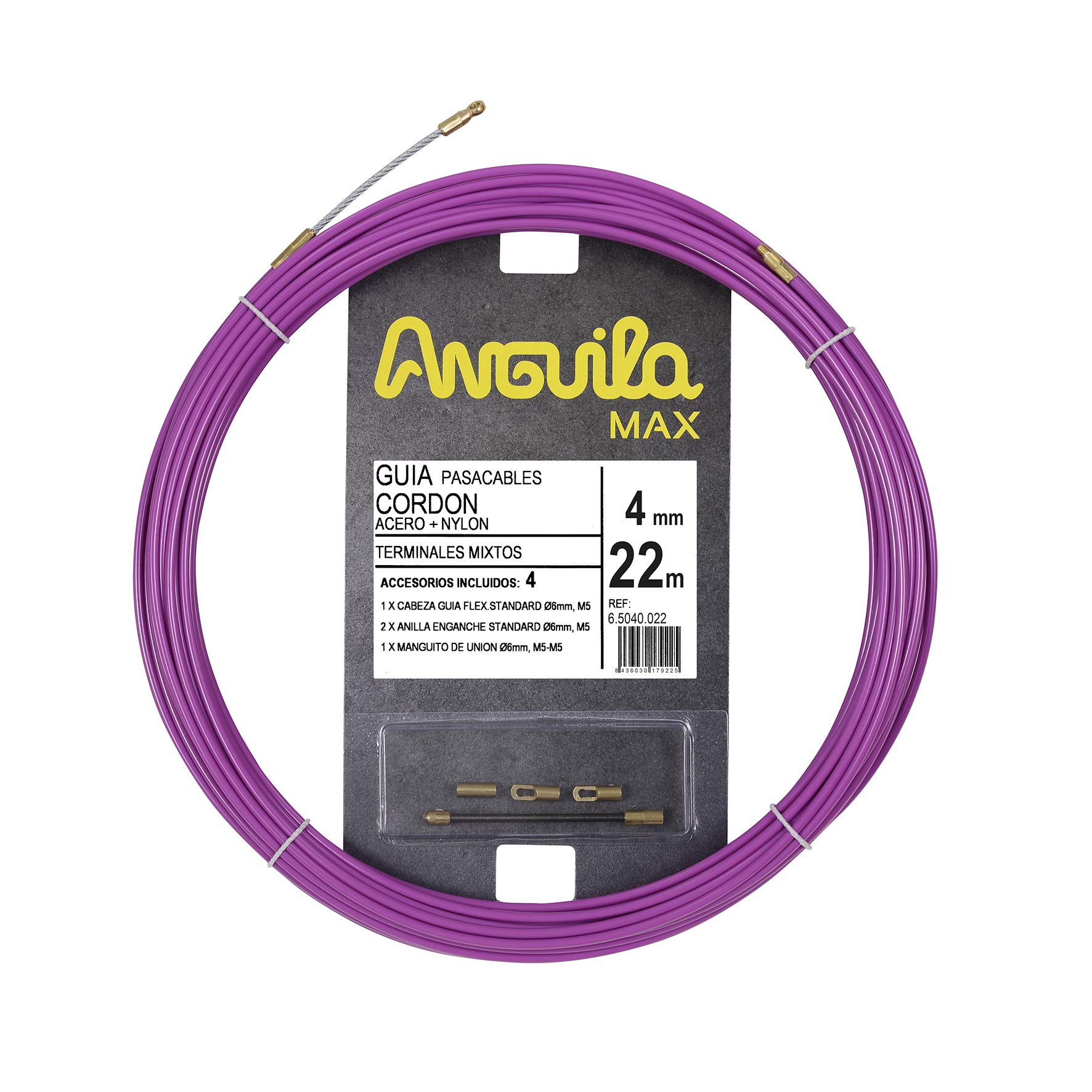 Anguila Max | Cable Guide | Mixed Terminals | Steel + Nylon | Purple | Diameter 4 mm | 22 m