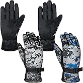 SATINIOR 2 Pairs Camouflage Hunting Gloves Full Finger Anti-Slip Camo Fleece Glove with Adjustable Buckle Waterproof Mittens for Cold Weather and Ski Fishing Motorcycle Work Hunting