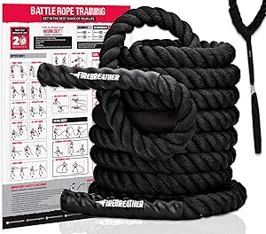 Battle Rope with Foldable Poster and Anchor KIT. Full Body Workout Equipment for Crossfit Training, Home Gym or Fitness Exercise. Poly Dacron Heavy Battling Ropes for Strength