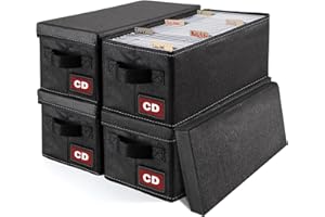 PUTNATRUE CD Case Holder, 4P CD Storage Boxs with Lids, Collapsible CD Organizer Holds 34 Discs, Also Perfect Fabric Boxes for Books, Socks, Underwear