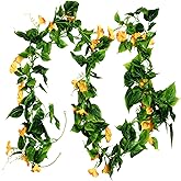 AirSun Artificial Morning Glory Flower Vines, 2pcs 15Feet Hanging Plants Silk Garland Fake Green Plant Home Garden Wall Fence Indoor Outdoor Wedding Birthday Decor