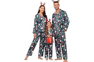 SWOMOG Family Matching Pajama Set Women/Men/Kids Satin Pajamas Long Sleeve Sleepwear Button Down Loungewear 2 Pcs Pj Set