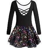 WYHDY Girls Ballet Leotards for Dance Hollow Crisscross Back Short Sleeve, Shiny Skirt
