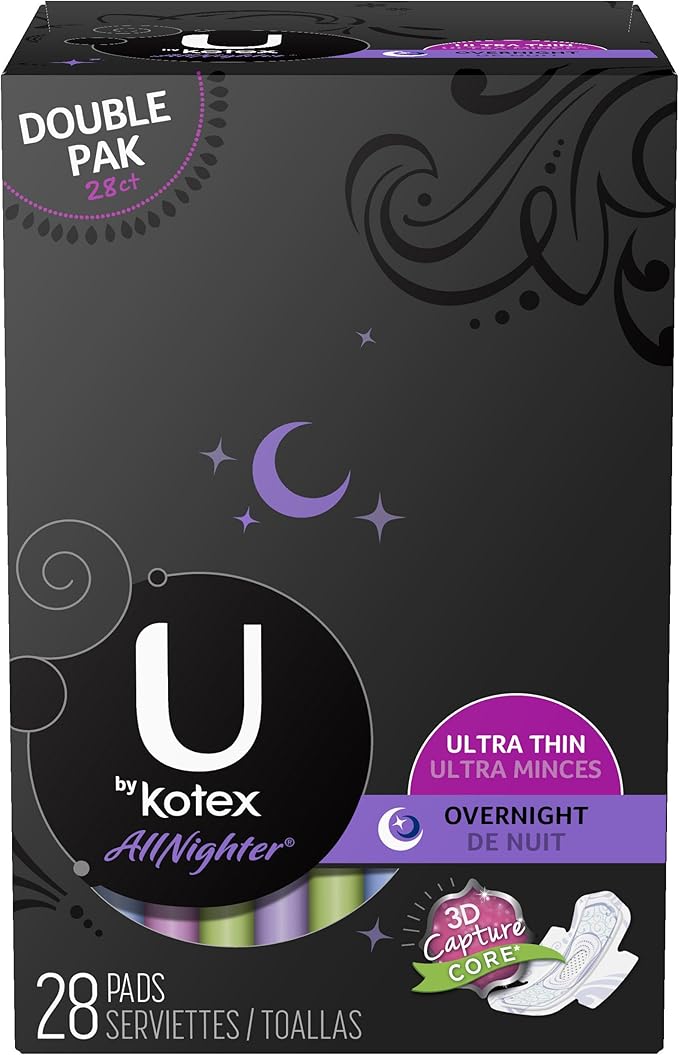 U By Kotex Allnighter Ultra Thin Overnight Pads With Wings 28 Count Amazon Co Uk Health Personal Care