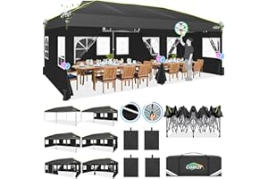 COBIZI 10x20 Pop Up Canopy with 6 Sidewalls One Push Setup Outdoor Event Shelter Waterproof UPF 50+ Gazebo Tent with Carry Bag,Air Vent,Sandbag for Wedding, Commercial, Party,Black