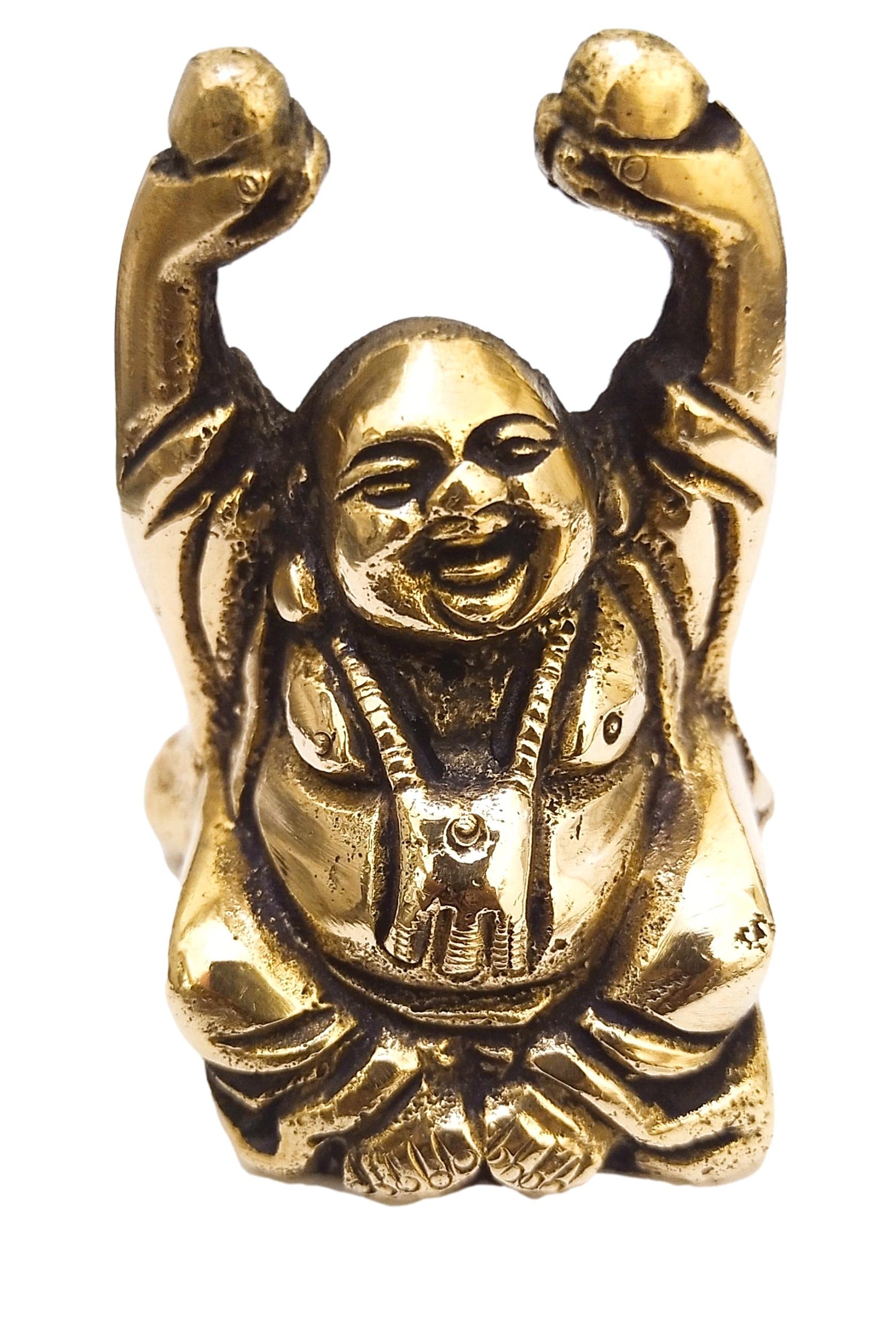 athizay Brass Laughing Buddha Statue – 5.5 cm Antique Gold Finish | Small Sitting Buddha Idol for Home Décor, Desk, or Gifting