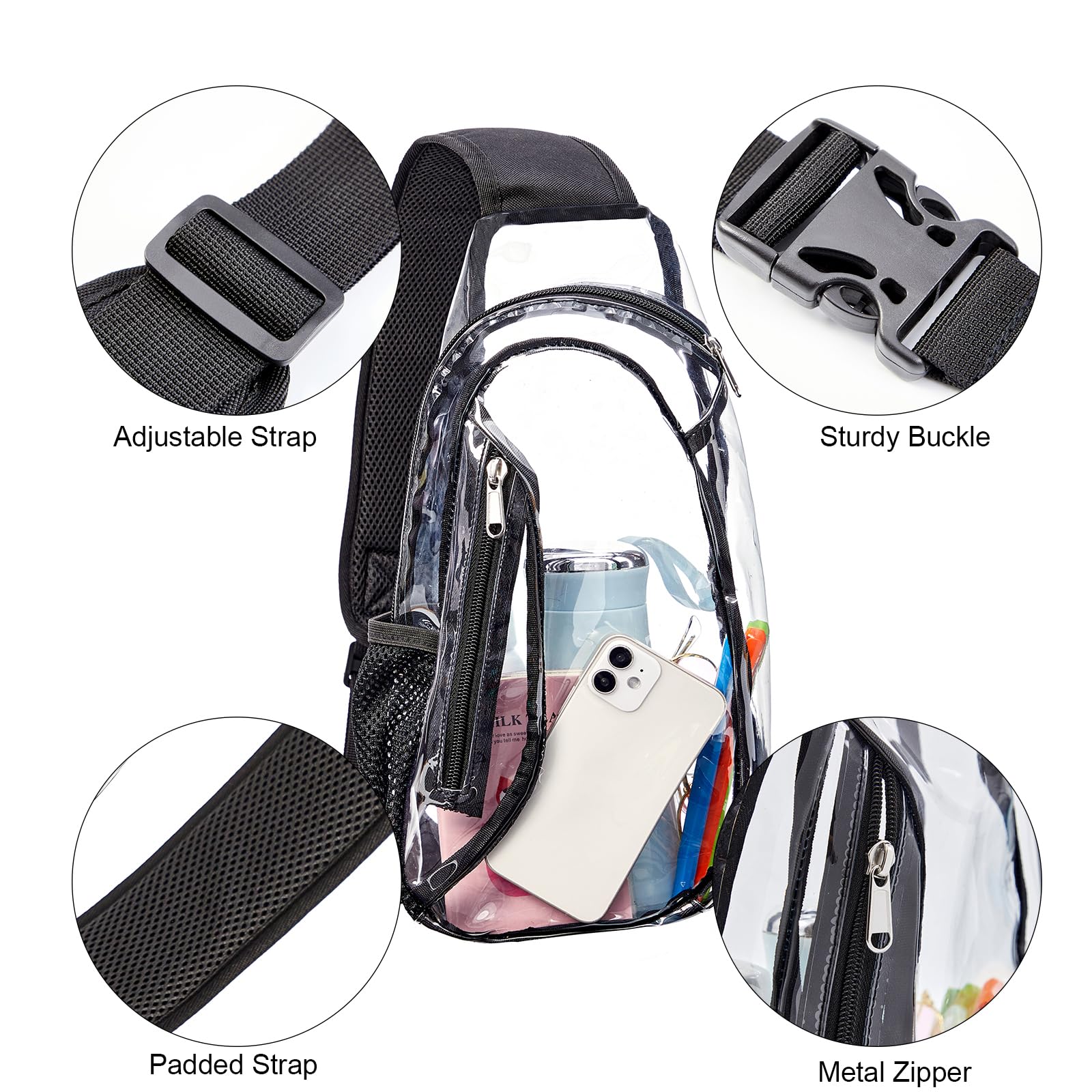 gdbis Clear Sling Bag, Stadium Approved PVC Crossbody Backpack, Clear Casual Chest Daypack for Hiking, Stadium or Concerts