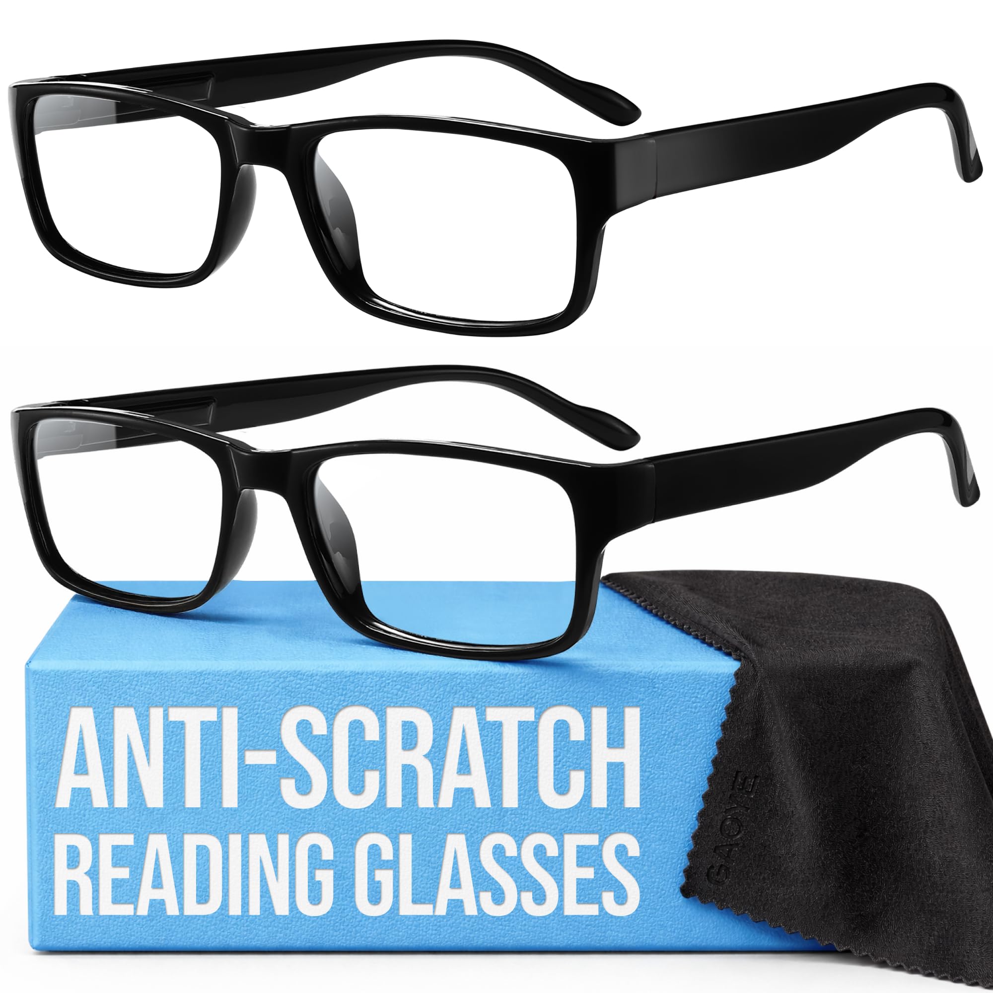 Photo 1 of Gaoye 2-Pack of Reading Glasses - Blue-Light Filter, UV Protection - Readers with Rectangle Frames