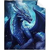 Blue Dragon Throw Blanket for Kids Dragons Lovers Boys Girls Under 15 Adults Woman Men - Flannel Fuzzy Soft Dragon Print Merchandise Lap Blanket Sheets Gifts - 50"X40" Decor for Living Room Sofa Couch