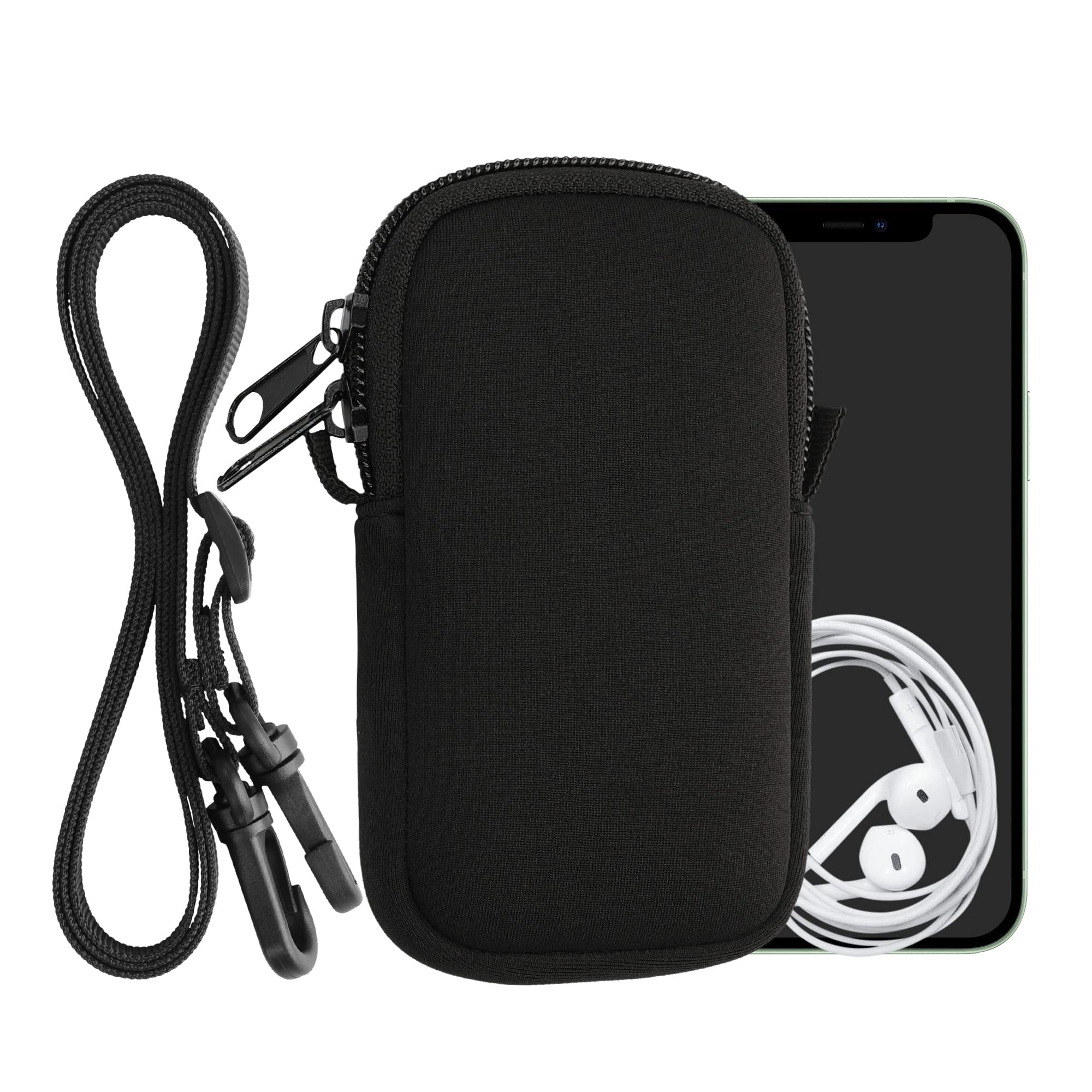 kwmobile Neoprene Phone Bag XS - 3,5/4" - 12.5 x 6.5 cm Universal Case Holder with Neck Strap and Zipper - Black — image 1