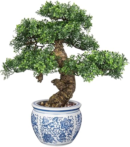 Briful Künstlicher Bougainvillea-Bonsai - 47 Cm Hohe Seidenpflanze In Blauem Keramiktopf, Pflegeleicht, Für Zuhause Und Büro, In Hot Pink