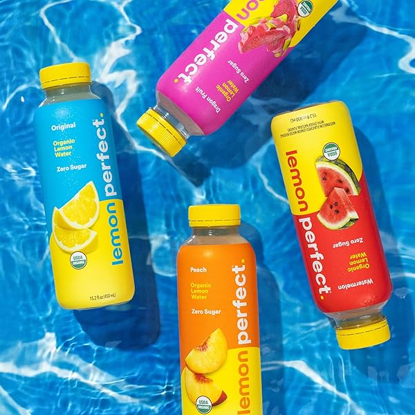LEMON PERFECT 4-FLAVOR VARIETY PACK, HYDRATING FLAVORED LEMON WATER, ZERO SUGAR, DELICIOUS AND REFRESHING, ORGANIC, 15.2 FL OZ BOTTLES (12-PACK)