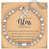 AryaHozel Tiny Gemstone Cross Bracelet for Women, Valentines Day Gifts for Her/Women/Kids, Christian Easter/Baptism/First Communion/Confirmation Gifts