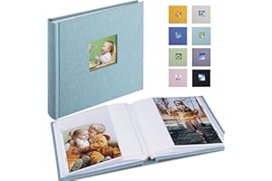 1DOT2 Photo Album 4x6 Hold 60 Photos with Memo Vertical Slip-in Pockets Photo Book, Linen Cover Picture Photo Albums with Writing Space for Wedding Baby Mother's Day Cyan Blue