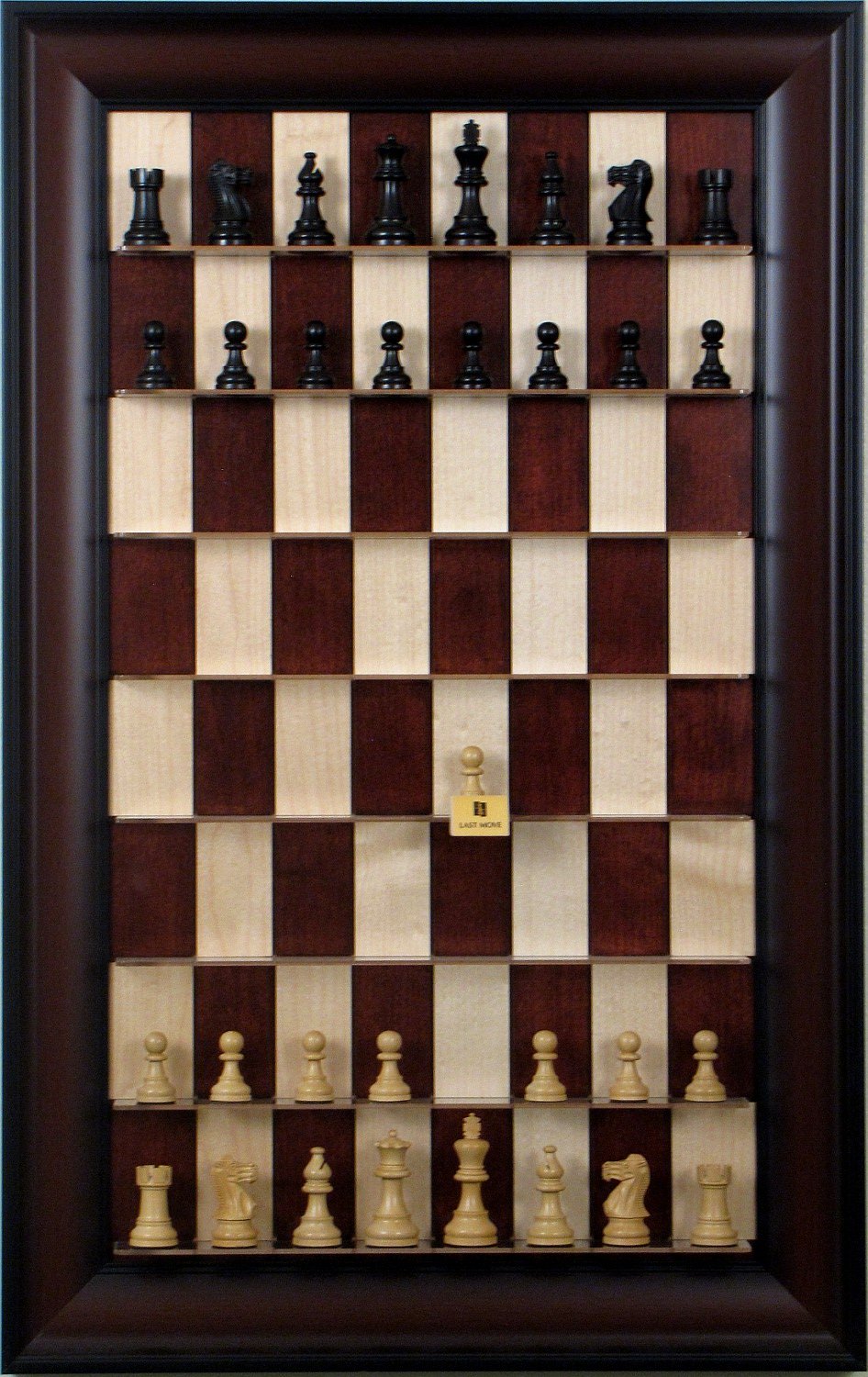 Trojan Chess pieces on Straight Up Chess Red Maple Board with Red Accent Frame
