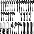 LIANYU 41-Piece Matte Black Silverware Set with Steak Knives and Serving Utensils, Modern Stainless Steel Flatware Cutlery Set for 6, Fancy Eating Utensils Tableware, Dishwasher Safe