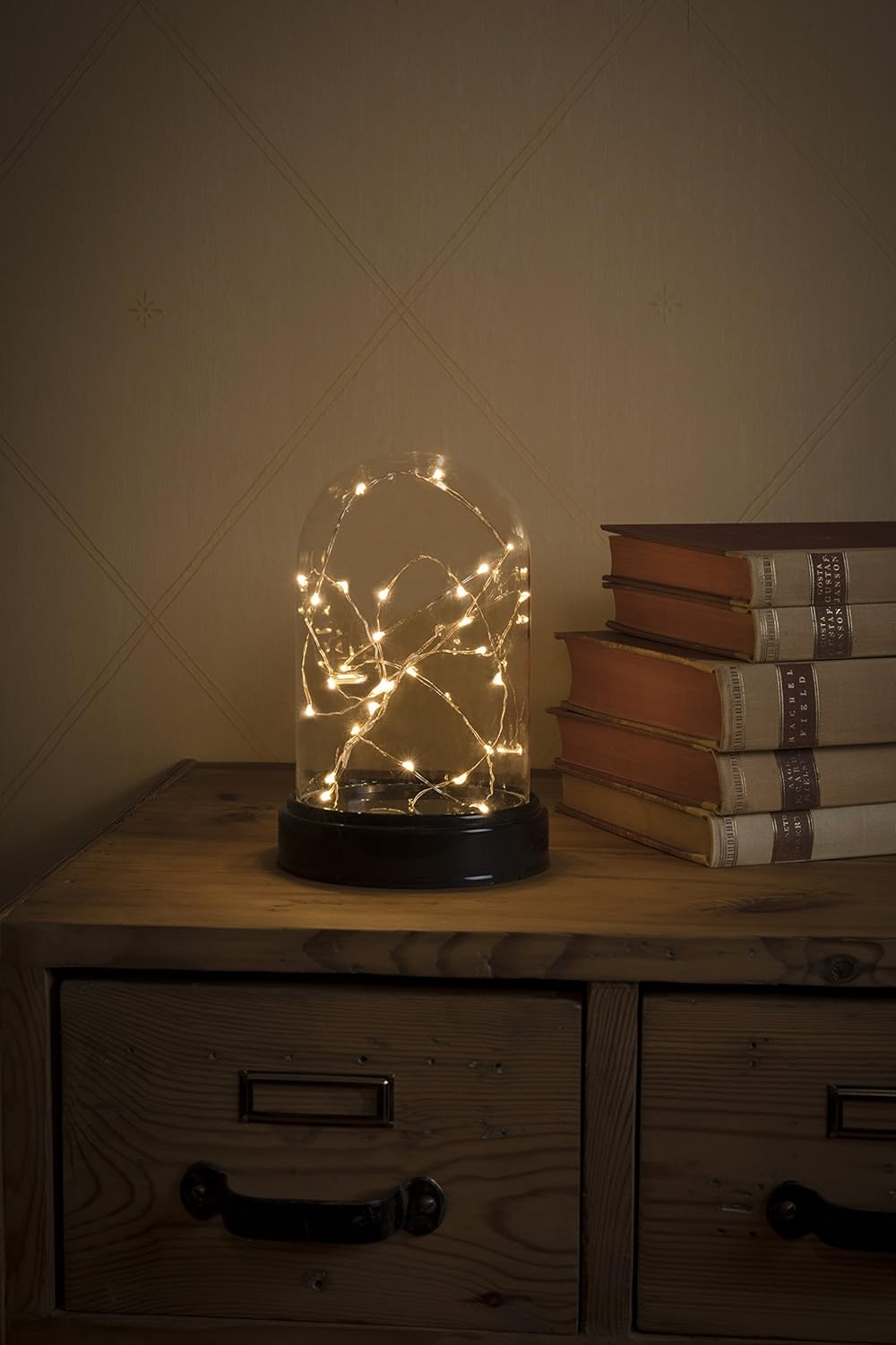 Konstsmide Dome Jar Decorative Lamp/Battery Lamp/LED Decorative Small Glass Effect Dome with Silver Wire/6H Timer/30 Amber White Diodes/Battery Operated 3AA (Not Included)/Indoor Use/Silver Wire - Image 4