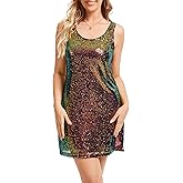 Ainuno Sequin Dress for Women,Sparkly Sleeveless Tank Dresses Sexy Metallic Party Outfit